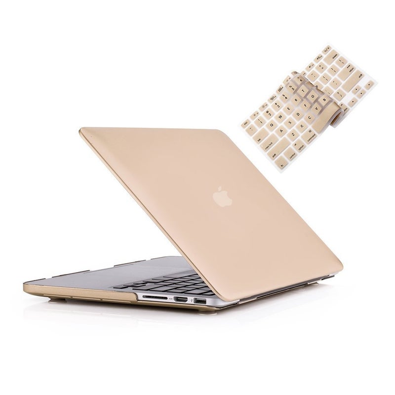 RUBAN Case For MacBook Retina Pro 15 inch A1398 (2015-2012) , Plastic Smooth Matte Hard Case Shell with TPU Keyboard Cover, Gold - Image 1